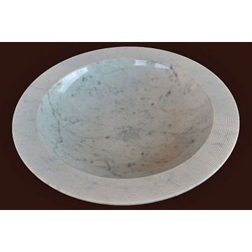 Tray in White Carrara marble with striped border
