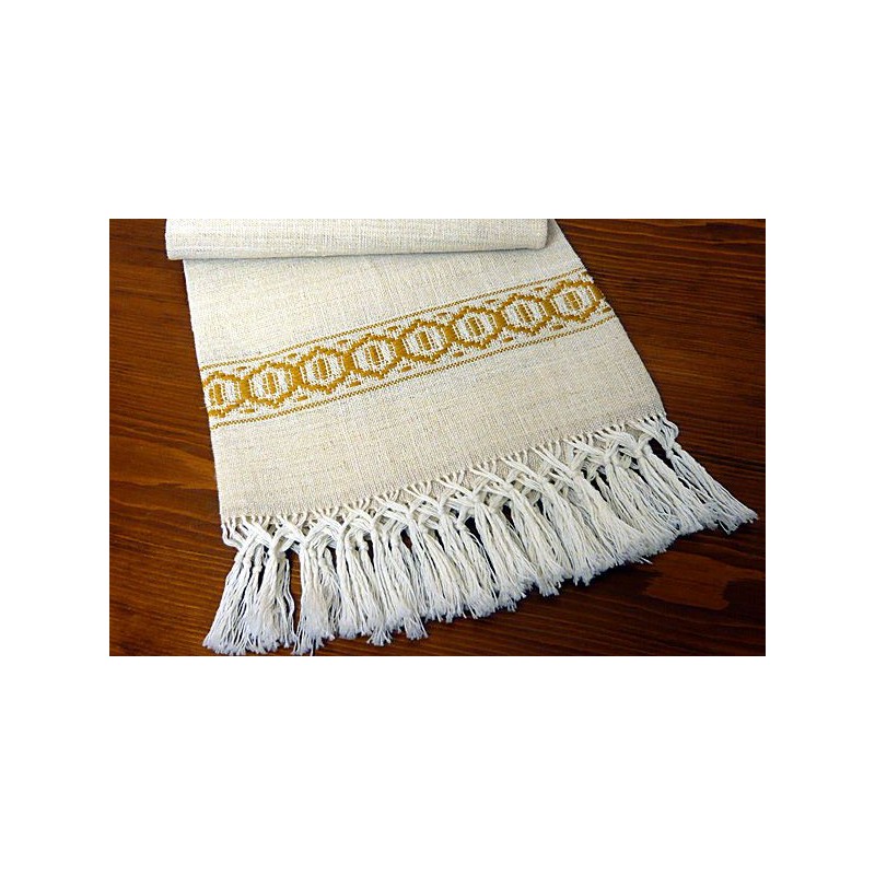 Towel with yellow greek and fringe