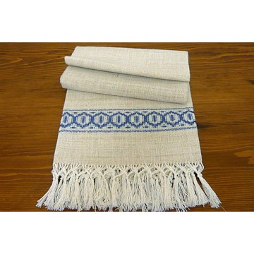 Towel with blue greek and fringe