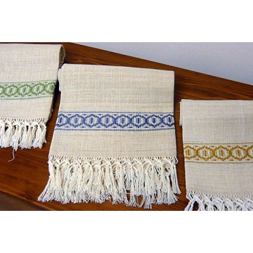 Towel with blue greek and fringe