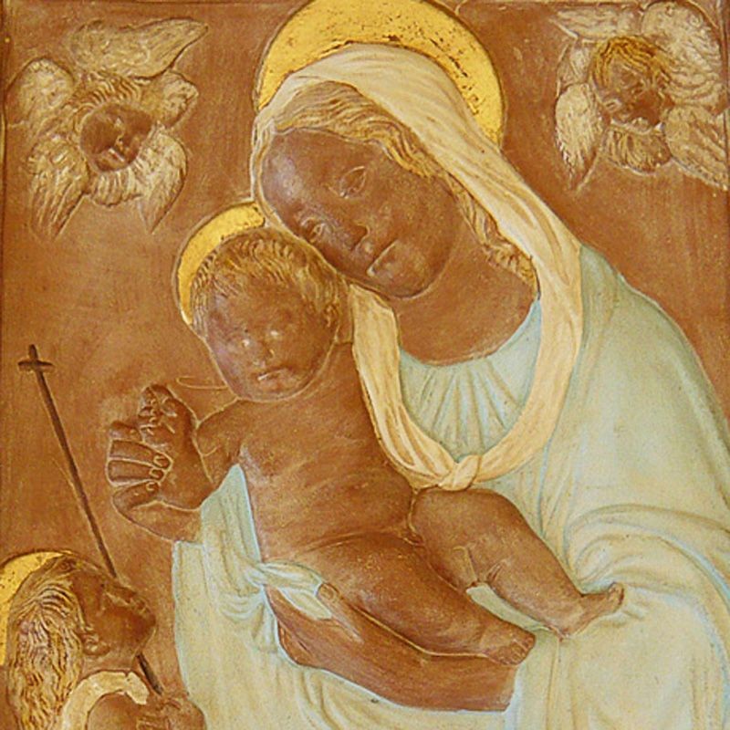 Madonna with child and head of angel with blue mantle
