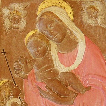 Madonna with child and head of angel with pink mantle